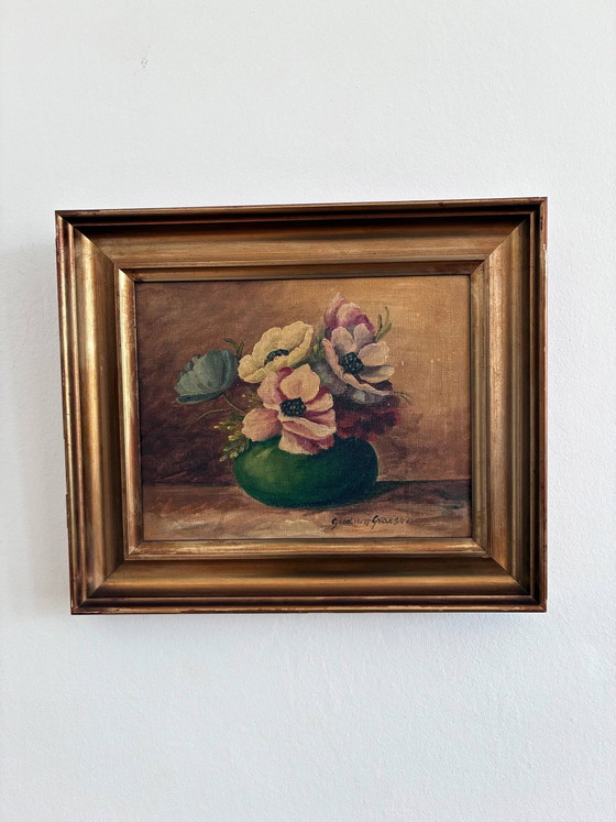 Image 1 of Vintage original floral oil painting, signed flower art