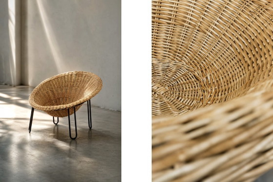 Sedia sferica vintage in rattan, stile moderno boho di metà secolo, italiana, anni '50. – Poltrone, Metal (photo 2 of 20)