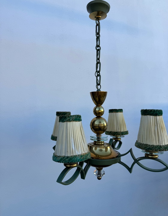 Lampadario Art Déco in ottone e vetro – Brass, Metal (photo 13 of 15)