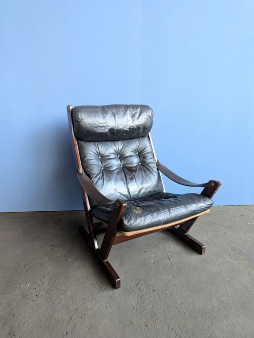 Mid century brutalist safari fauteuil- Aarflot Møbler 