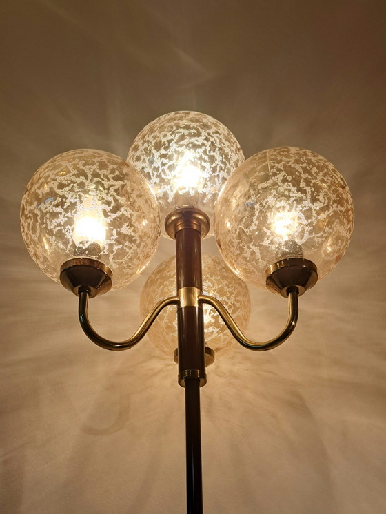 Image 1 of 🟡 Vintage Brass & Brown Metal Floor Lamp – 3 Textured Glass Globes – Germany 1970s