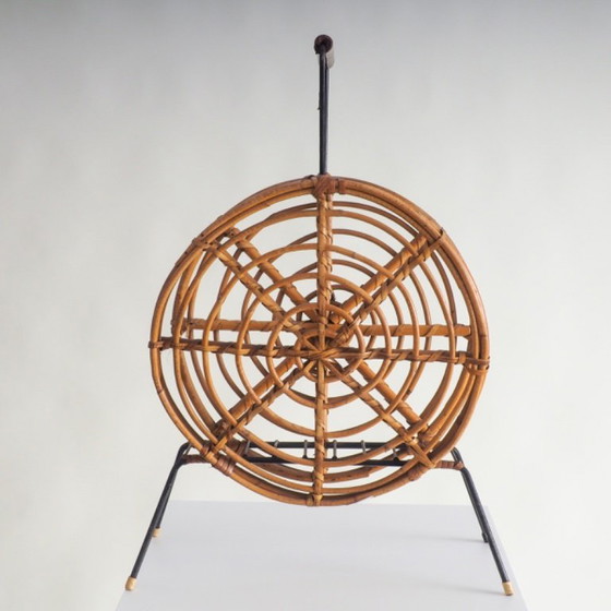 Image 1 of Mid Century Round Rattan Magazine Holder