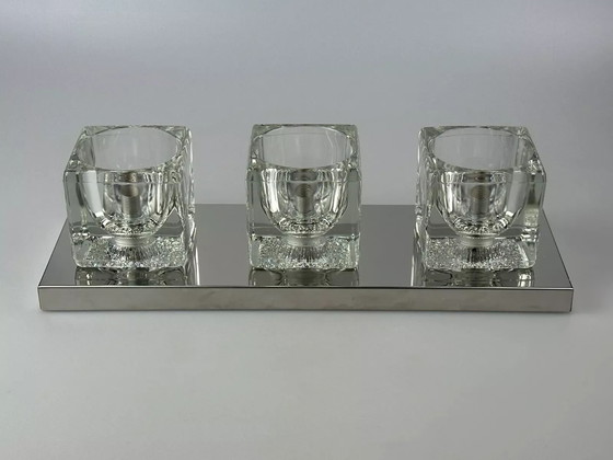 Image 1 of Lampada da parete a cubo Peill &amp; Putzler anni '60 e '70, applique da parete in vetro ghiacciato, design spaziale