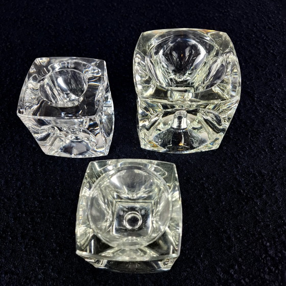 3x Candelabri vintage in vetro a cubo Sklo Union Rudolf Jurnikl – Portacandele, Glass (photo 6 of 10)