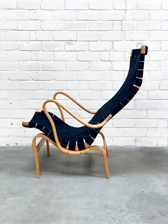 Image 1 of Bruno Mathsson | Set Of Vintage Lounge Chair With Ottoman | Pernilla Series | Black Canvas