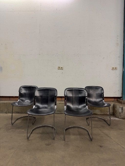 4 Stoelen Willy Rizzo – kuipstoelen, Chrome