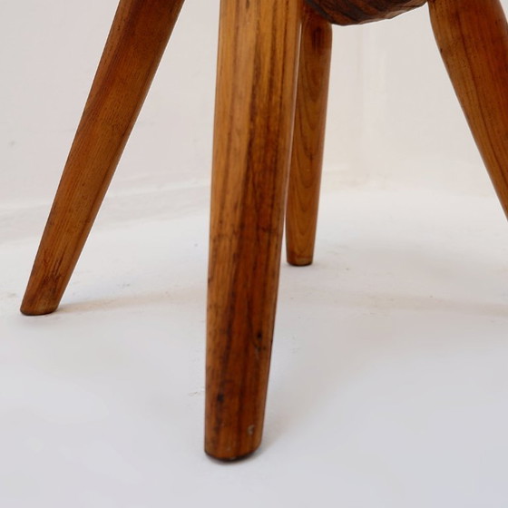 Image 1 of Vintage stool carved with organic shapes – Solid wood, 1960s