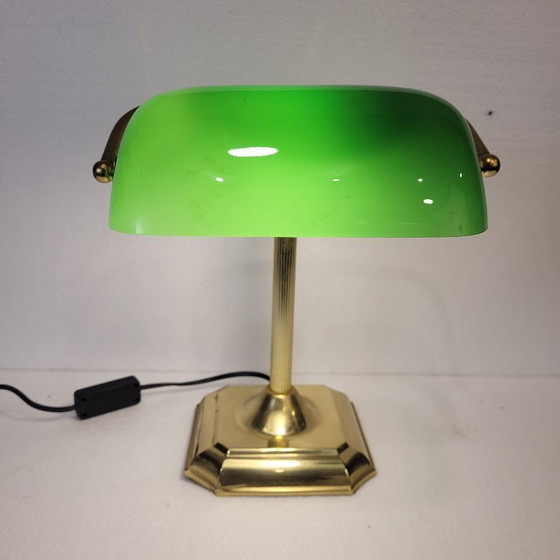 Image 1 of Tafellamp / bankierslamp, verguld messing en glas, vintage, jaren 70 – Spanje