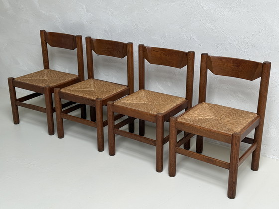 Image 1 of 4 x Vintage Eetkamerstoelen 1960s | Vico Magistretti | Eiken