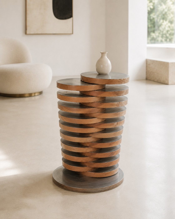 Rare Transformable Design Sculpture – Sculptural Wood & Metal Statement Piece – Decorative Objects, rvs (photo 3 of 7)