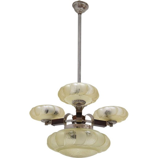 Lampadario in vetro Art Déco vintage, Cecoslovacchia 1930