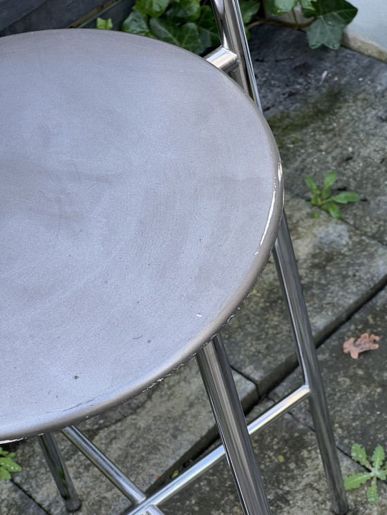 Image 1 of Set Of 2 Vintage Postmodern Chrome Bar Stools