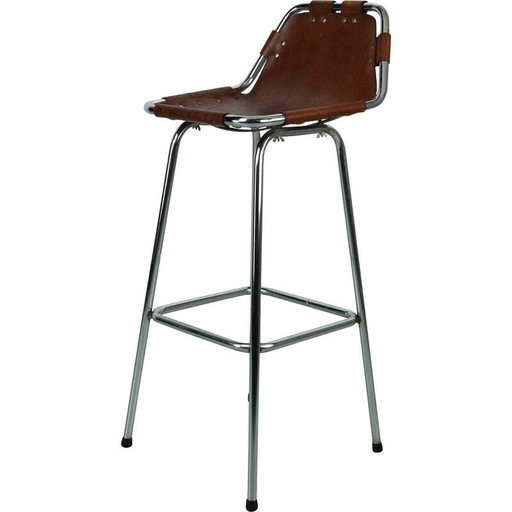 Tabouret de bar vintage en cuir, France 1960