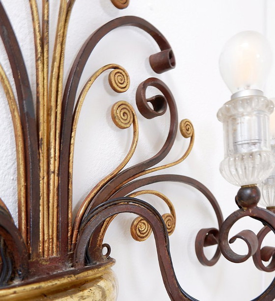 Image 1 of Aplique de hierro forjado y cristal, estilo Maison Baguès