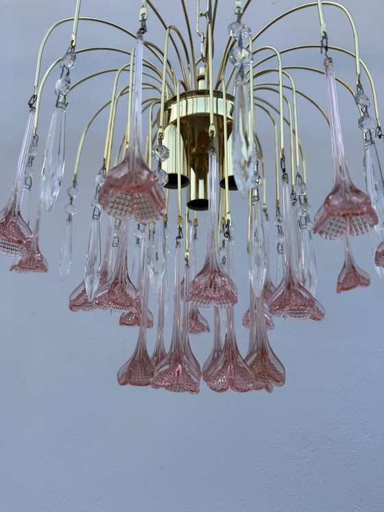 Lámpara de araña con forma de rosa de cristal de Murano, década de 1980. – Lámparas de araña, Murano Glass (photo 3 of 13)
