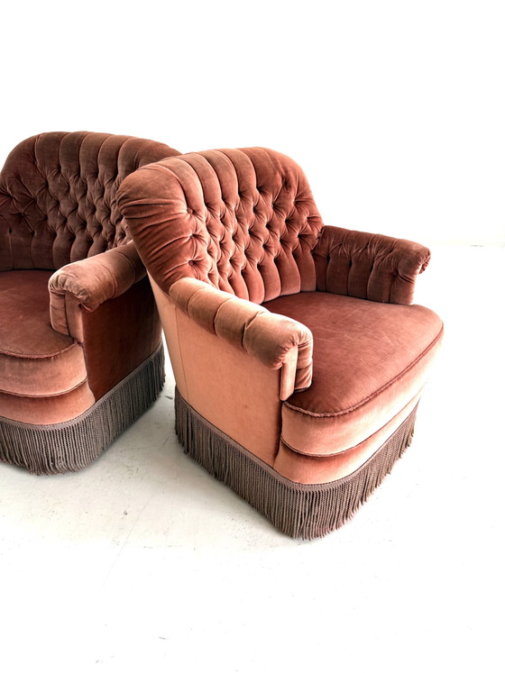 Set Van 2 Vintage Velours Fauteuils ‘60 – Wood, Metal (photo 6 of 8)