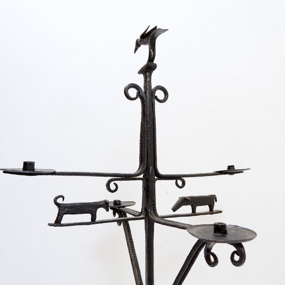 Image 1 of Wrought iron candlestick in the "Atelier de Marolles" style - France, 20th century