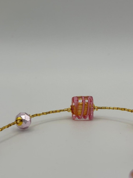 Image 1 of Murano Glass Necklace with Gold Leaf – Handcrafted Pink Beads – 47 cm – with Certificate