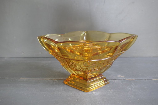 Art Deco vase with pique fleur amber pressed glass
