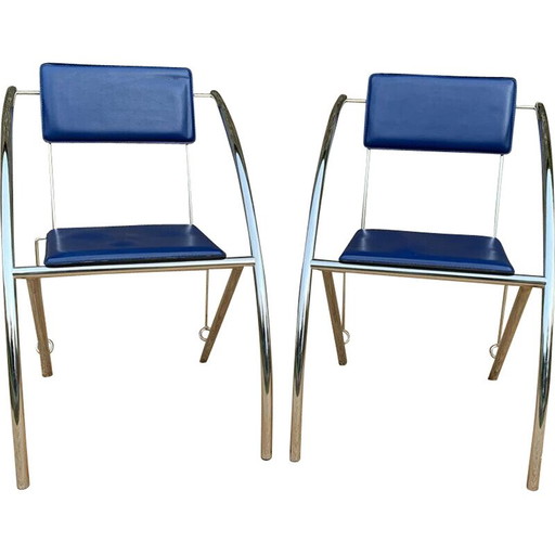 Paar vintage blauwe stoelen
