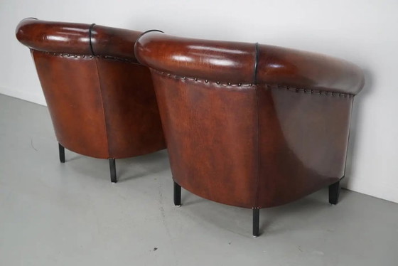 Image 1 of Poltrone club olandesi vintage in pelle color cognac, set da 2