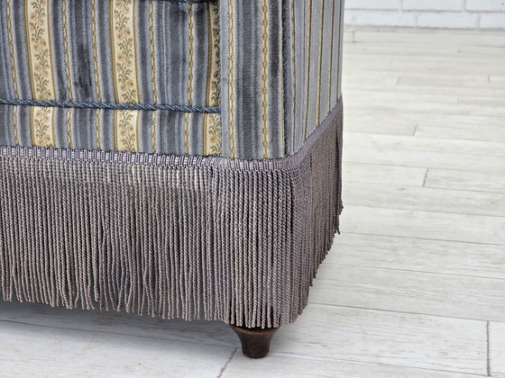Image 1 of 1960s Danish 3-Seater Sofa, Blue/Beige Furniture Velour, Beech Wood Legs