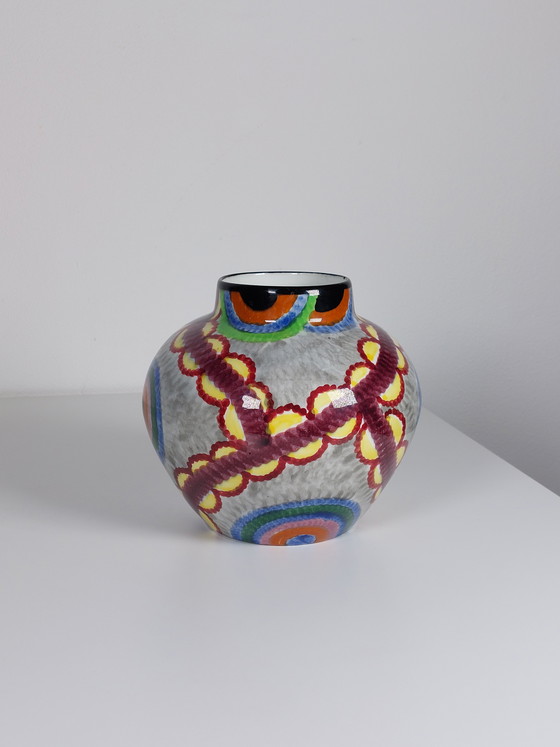 Image 1 of Hand-painted Art Deco Schramberg Eva Stricker Zeisel vase tapestry