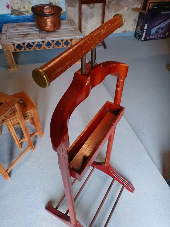 Image 1 of Pair of vintage wooden and leather valet stands