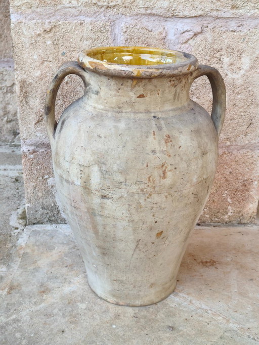 Jarra antigua de terracota esmaltada – Jarra vintage para aceitunas
