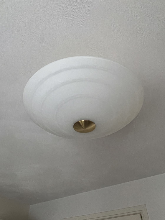 Image 1 of B+M Leuchten Plafond lamp mat/gepolijst messing mat wit gevlamd glas