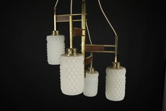 Image 1 of Lampadario moderno di metà secolo in ottone e vetro in stile Stilnovo, Italia 1950