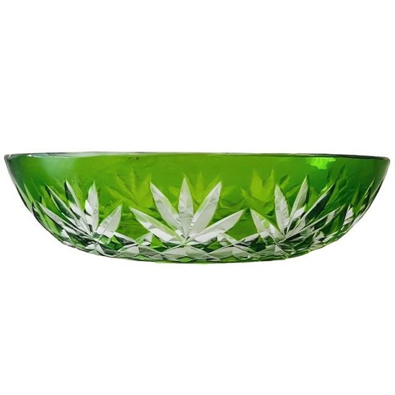 Image 1 of Ciotola in cristallo tagliato vintage verde smeraldo, anni '60