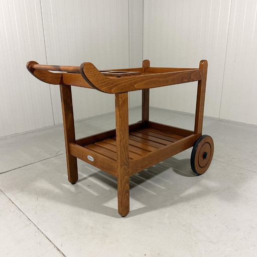 Chariot de jardin classique en bois Herlag, chariot de service des années 1980