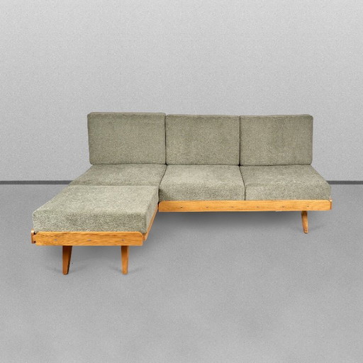 Sofá Cama Esquinero Vintage con Otomana, años 60, Checoslovaquia