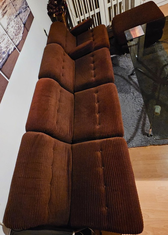 Set Divano Originale Anni '70 in Velluto a Coste Marrone Adowa + Pouf – Adowa, Baden-Württemberg, Ebersbach (photo 4 of 5)