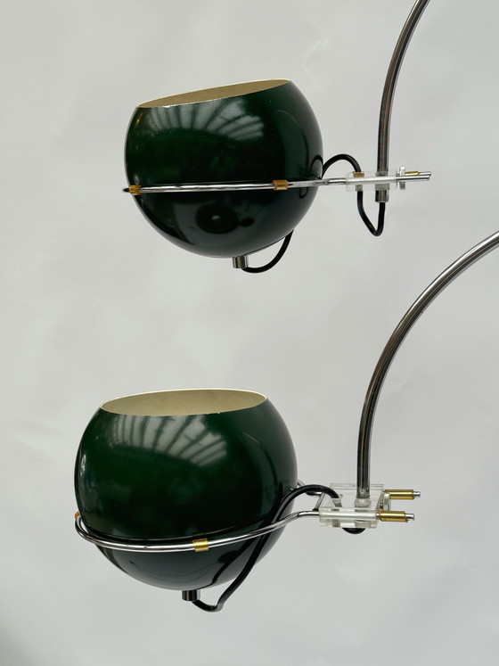 Image 1 of Lampada da terra vintage Gepo a doppio arco verde, stile moderno di metà secolo con design a bulbo oculare.