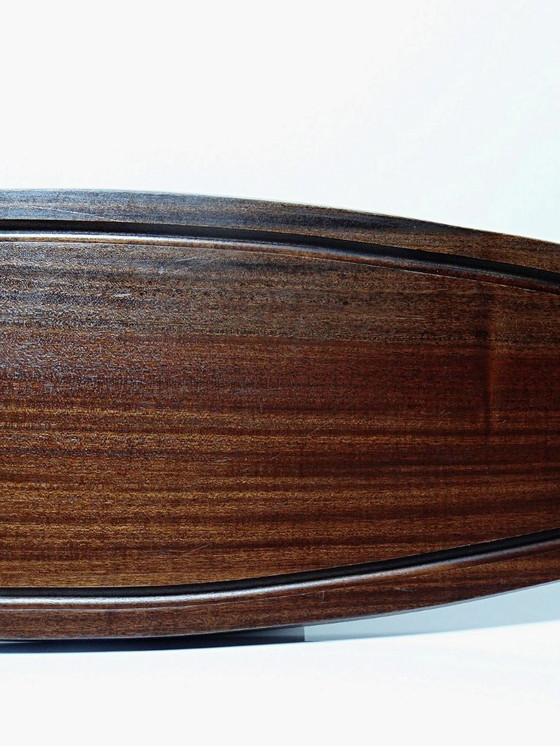 Image 1 of Grand plateau de service à saumon bois et métal argenté vintage années 60