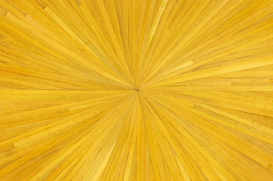 Image 1 of Tavolino da caffè in intarsio di paglia e ottone. Contemporaneo