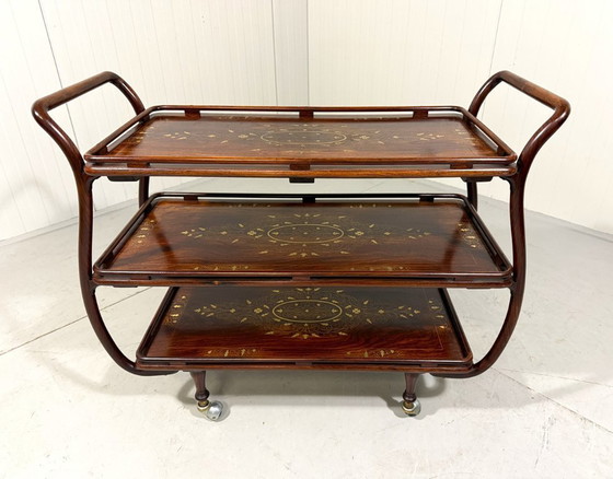 Image 1 of Carrello di servizio italiano in teak con ottone, anni '30-'40