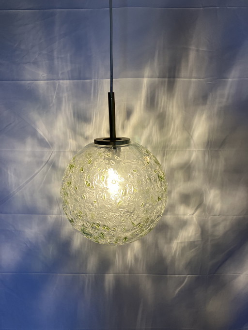 Vintage green glass spherical pendant lamp, Doria Germany