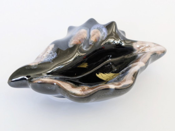 Image 1 of 1960s Vallauris Style Seashell Dish, Midcentury Fat Lava Glaze, Black and Blue
