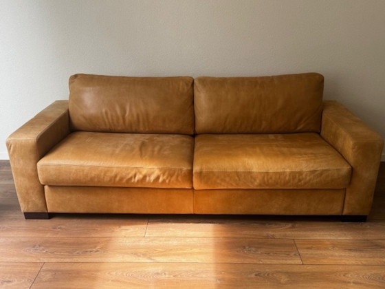 Image 1 of Canapé en cuir mangowood avec causeuse et pouf