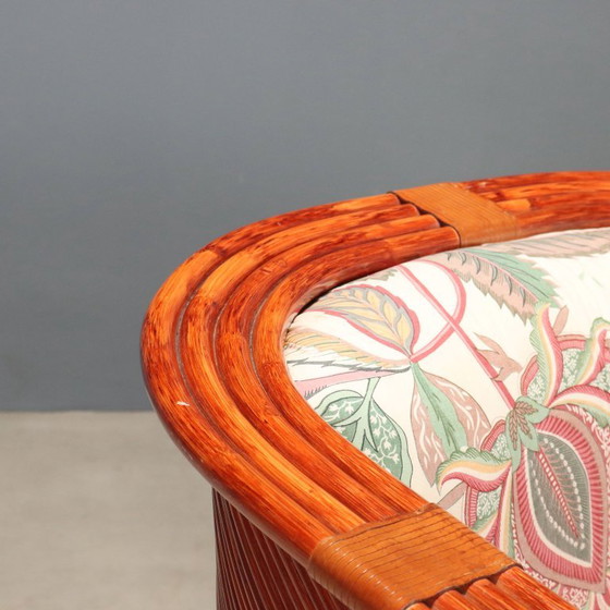 1980s Rattan and Red Bamboo Armchair – Maugrion (photo 3 of 13)