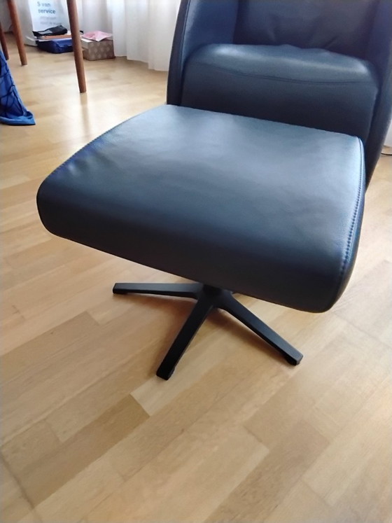 Adjustable recliner chair with footstool, blue leather, Velderhof Maggiore, Metal, Modern (photo 4 of 5)