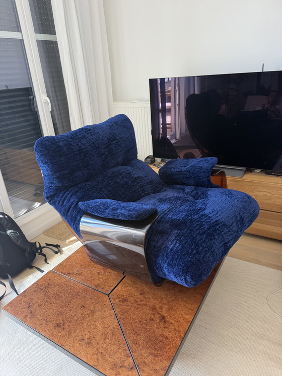 Ligne Roset Marsala Fauteuil Blauw Fluweel – Velvet, Plexiglass (photo 4 of 4)