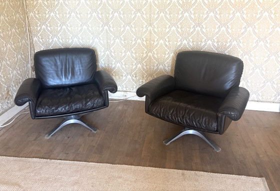Image 1 of Paire de 2 fauteuils lounge De Sede DS31 en cuir marron