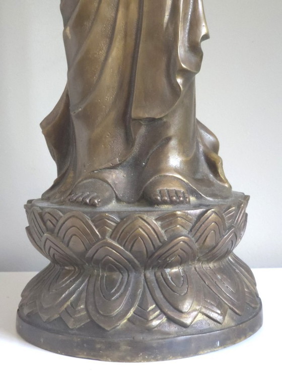 Antique Standing Bronze Thai Buddha (70 cm) – Vitarka Mudra – Sculpture (photo 8 of 9)