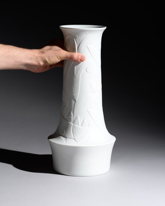 Image 1 of Cuno Fischer Vase TRIO Hutschenreuther Bisque Porcelain Op Art Relief 38+32+27cm