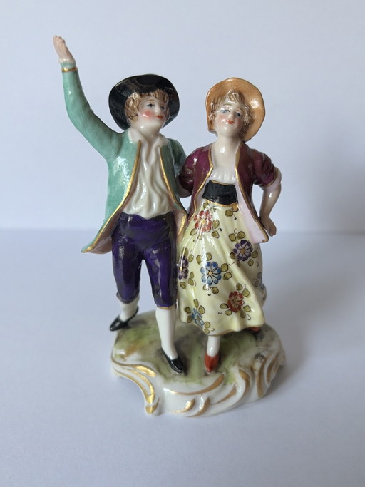Wunderschönes antikes Hofpaar aus Porzellan – Höchster Stil (Passau, ca. 1900) – decoratieve objecten, Porcelain