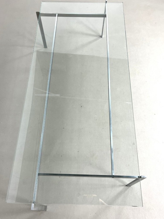 Brushed steel and glass Coffee table, Germany, 1960s., Grey (photo 3 of 5)